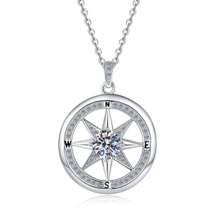 Collar con colgante de Estrella del Norte de Plata de Ley 925 para mujer con disco y Brújula de moissanita de color D de 1 Ct-regalo perfecto - Product Image 1