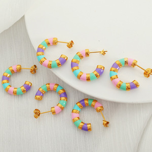 ต่างหูห่วงอีพ็อกซี่สีสันสดใสโลหะผสมสังกะสีรูปตัว U การออกแบบทางเรขาคณิตสำหรับงานปาร์ตี้เครื่องประดับแฟชั่นสตรี EH333 - Product Image 2