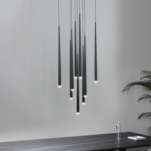 โคมไฟเพดานทรงกระบอกยาว สีดำสแตนเลสสตีลสีทอง ปรับความสูงได้ แสงวอร์มไวท์ LED 3500K ปรับความสว่างได้ เหมาะสำหรับห้องนั่งเล่น - Product Image 4