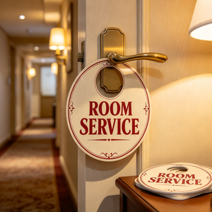 Colgadores de puerta troquelados de primera calidad, venta al por mayor directa de fábrica, impresión digital a color con logotipo personalizado para publicidad de desayunos en hoteles - Product Image 1