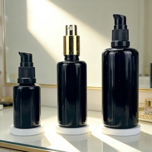 Envase de Vidrio Violeta Negro de Alta Calidad para Cosméticos, Botella de Loción con Logotipo Serigrafiado, 30ml 50ml 60ml 100ml, Botella Redonda con Protección UV y Atomizador - Product Image 1