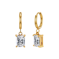 Boucles d'oreilles pendantes rectangulaires brillantes en zircon cubique transparent HTKE09, en acier inoxydable 316, inaltérables, élégantes
