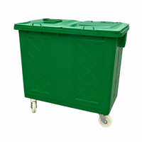 Conteneur à déchets extérieur commercial de 600 L en acier galvanisé vert avec 4 roulettes pivotantes