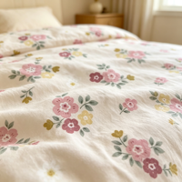 Parure de lit florale élégante rose imprimée en tissu doux, housse de coussin, draps de lit king size, drap-housse imperméable – Vente en gros