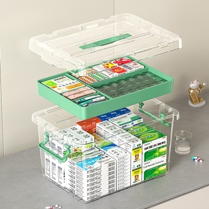 Boîte à médicaments familiale multi-couches en plastique transparent, petite boîte à pharmacie domestique, trousse de premiers soins portable - Product Image 5