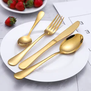 Diskon besar kualitas tinggi 1010 klasik Inox Stainless Steel emas peralatan makan Set Hotel Restoran Mewah Silverware Set sendok garpu