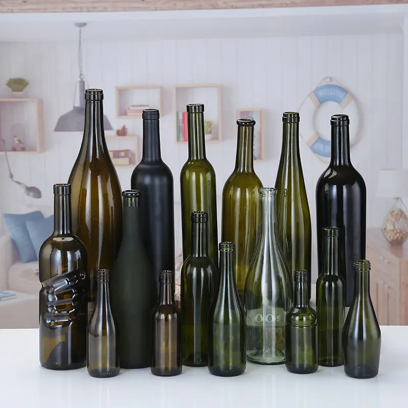 Los fabricantes al por mayor pueden imprimir botellas de vino de la botella de vino tinto seco marrón verde oscuro 750ml con corcho