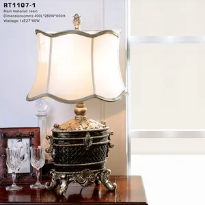 Supplier Elegant Black Resin Bedroom Office Table Lamp with Luxury Lamp Shade Antique Bedside Light Chinese LED Electric Silver