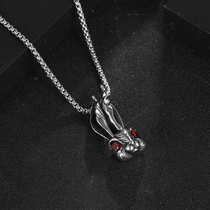 Vintage Red Eyed Bunny Pendant Men Long Eared Animal Zodiac Necklace SP966 <b>Titanium</b> Steel Charm Gift - Product Image 4