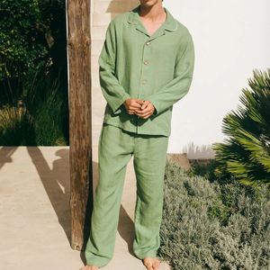 <span class=keywords><strong>Pyjama</strong></span> deux pièces à carreaux col en V en coton personnalisé ensemble de pyjamas pour hommes chemise de nuit pour hommes vêtements de salon - Product Image 3