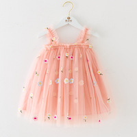 1 Pcs Gaun Anak Perempuan Berumbai Motif Bunga Bahan Tulle Musim Panas untuk Bayi, Balita, dan Anak-anak