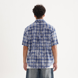 <span class=keywords><strong>Chemise</strong></span> décontractée d'été pour <span class=keywords><strong>homme</strong></span> SK, style vintage, en coton mélangé, à <span class=keywords><strong>carreaux</strong></span>, délavée, à manches courtes, boutonnée, effet vieilli, streetwear - Product Image 4