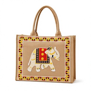 Embroidered Elephant <b>Canvas</b> Tote Bag Large Capacity Shoulder Handbag Vintage <b>Shopper</b> for Daily Travel Beach - Product Image 1