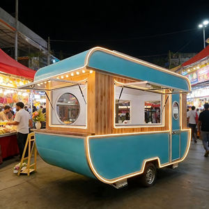 Chariot de restauration mobile rétro au design vintage pour marché nocturne, stand de rue, restauration extérieure, vente de snacks et de café - Product Image 3