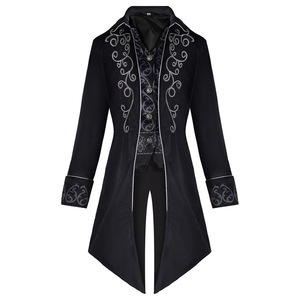 Abrigo de satén estilo cola de golondrina para hombre, disfraz de cosplay estilo punk medieval, chaqueta larga con solapa con muescas, negro, azul, rojo - Product Image 2