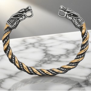 Nordic Viking <b>Bracelet</b> Men's Double Dragon <b>Silver</b> Two Tone Animal Design <b>Cuff</b> Jewelry Gift - Product Image 3