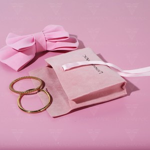 Custom logo New Arrival Printed Small <b>Envelope</b> Flap Birthday <b>Gift</b> Bag Luxury Suede Jewelry Pouch With Ribbon Bow - Product Image 2