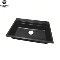 Évier de cuisine en quartz granit noir de style moderne, fait main, épaisseur 10 mm, double bac avec égouttoir