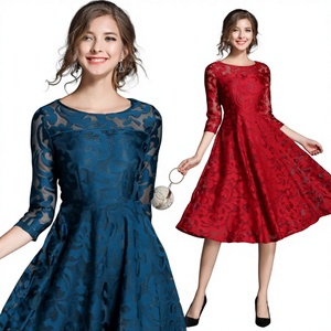 Vestido Maxi Formal de Encaje Tallas Grandes para Mujer - Vestido de <span class=keywords><strong>Invitada</strong></span> para Boda o Iglesia con Mangas Cortas y Corte en A - Product Image 2