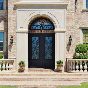Portes d'entrée <span class=keywords><strong>en</strong></span> <span class=keywords><strong>fer</strong></span> <span class=keywords><strong>forgé</strong></span> pour appartement, design extérieur français moderne, dernières tendances, revêtement thermolaqué, double vitrage trempé, anti-effraction - Product Image 6