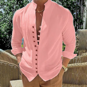 Men's Casual Solid Color Twill Long Sleeve V-neck Single-Breasted <b>Cardigan</b> Shirts Daily Minimalist Loose Fit Quick Dry Summer - Product Image 2