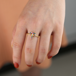 Promozione placcato oro arcobaleno cubic zirconia cz gioielli di moda 12 mesi anello segno zodiacale - Product Image 6