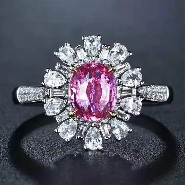 luxury wedding engagement gemstone jewelry 18k gold South Africa diamond white sapphire 1.3ct natural pink sapphire ring women