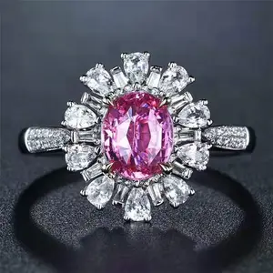 Luxus hochzeit engagement edelstein schmuck 18k gold Südafrika diamant weiß sapphire 1.3ct natürliche rosa saphir ring frauen