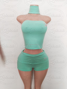 Set Due Pezzi Estivo da <span class=keywords><strong>Donna</strong></span>, Top a Tubo in <span class=keywords><strong>Cotone</strong></span> Personalizzato Y2K e Pantaloncini Yoga a Vita Alta, Completo Loungewear - Product Image 3