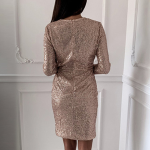 Argento Sexy Glitter Abiti per Le Donne Profondo Scollo A V Paillette <span class=keywords><strong>Mini</strong></span> Vestito Aderente Autunno Inverno Manica Lunga Vestito Da Partito - Product Image 4
