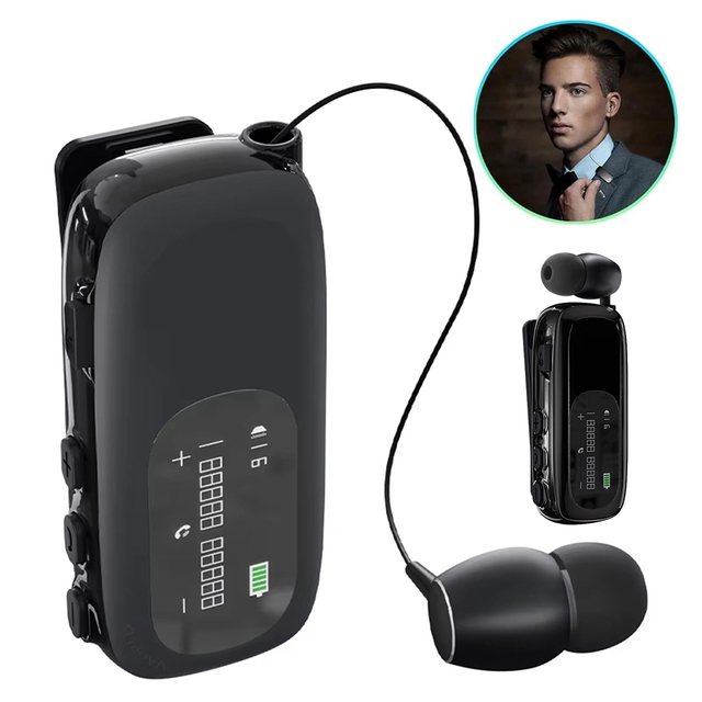 K75 Lavalier Business Wireless Headset Retractable LCD Display Portable TWS Lapel Clip Airbuds In-ear Bluetooth Earphone Earbuds