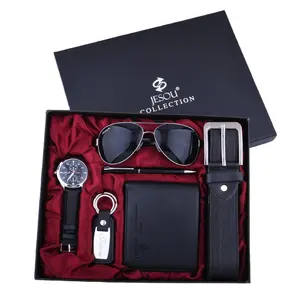 Mann Gürtel Sonnenbrille Brieftasche Zylindrischen Stift Uhr Schlüssel Kette Exquisite Business Geschenk Set