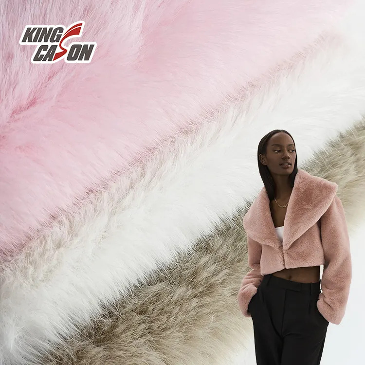 KINGCASON Solid Color Pink 100% Polyester Warm Brush flower process Pattern Faux Fur Fake Fox Fur Fabric For Home Textile Coat