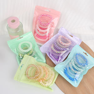 Couleur bonbon 5 pièces Transparent élastique en plastique <span class=keywords><strong>spirale</strong></span> cheveux cravates ensemble femmes queue de cheval sans pli bobine téléphone cordon cheveux <span class=keywords><strong>chouchou</strong></span> - Product Image 5