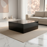 Table basse carrée de luxe pour salon, meuble en marbre, table centrale en bloc de marbre noir