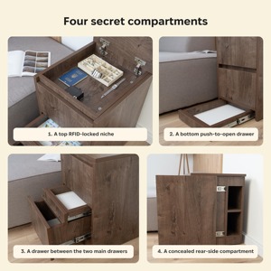 <span class=keywords><strong>Table</strong></span> <span class=keywords><strong>de</strong></span> <span class=keywords><strong>chevet</strong></span> moderne avec coffre-fort intégré et 4 compartiments secrets pour rangement – Service ODM - Product Image 3