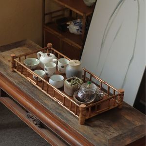 Bandeja de almacenamiento de té Kung Fu con marco de bambú y tapa para secar tazas y accesorios del juego de té, origen Anji, forma irregular - Product Image 1