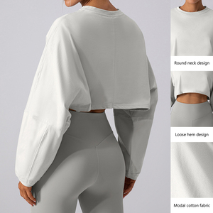 T-<span class=keywords><strong>shirt</strong></span> de base de <span class=keywords><strong>sport</strong></span> court pour femmes en gros T-<span class=keywords><strong>shirt</strong></span> pull tricoté haut ample à manches longues - Product Image 3