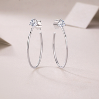 Boucles d'oreilles créoles en argent sterling 925 avec moissanite pour femme, moissanite taille brillant rond, couleur D, pureté VVS1