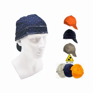 Custom logo medium crown Welder cotton cap hat fire resistant protection orange hat welding hard hat liner for power industry