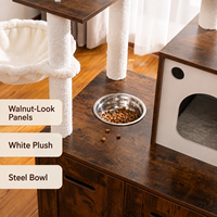 Arbre à chat avec enclos pour litière, meuble en bois, condo, hamac et lit rembourré surélevé, mobilier pour animaux de compagnie personnalisé OEM ODM