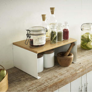 رف تخزين توابل خشبي معدني منزلي ، حامل خزانة قابل للتكديس ، رف لطبق فنجان القهوة - Product Image 4