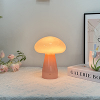 Lampe LED Champignon en Verre Style Crème, AC 5V Américain, Abat-jour Orange/Beige/Rose, Veilleuse à Intensité Variable par Bouton pour Chambre à Coucher et Table de Chevet