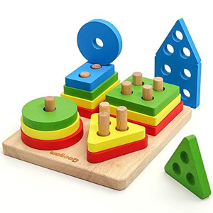 Bloques de Construcción para Bebés, Juego de 4 Cuadrados, Formas Geométricas, Tablero de Ensamblaje, Juguetes Educativos Tempranos de Madera - Product Image 1