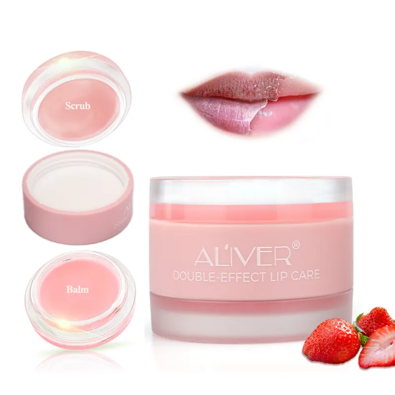 Vegan Frutta Lip Scrub OEM 2 in 1 Idratante Balsamo per le labbra Private Label Logo Personalizzato Fragola Scrub Labbra