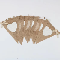 Guirlande de bannière triangulaire en jute et toile de jute blanche imprimée en usine avec dentelle, pour fête, mariage, Noël, anniversaire