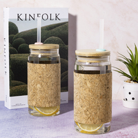 Cốc Hút Thủy Tinh Borosilicate Thiết Kế ODM Thân Thiện Với Môi Trường Có Ống Bọc Nút Chai Bảo Vệ Cốc Cà Phê Logo Tùy Chỉnh Có Ống Hút