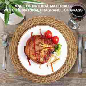 Natural Hand-Woven 10" 12" Cattail Placemats Rustic Braided Wicker Table Mats Farmhouse Weave Place Mats <b>Plates</b> - Product Image 5