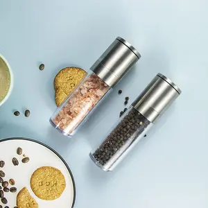 New Kitchenware Stainless Steel Mini Pepper and Salt Grinder Set With Adjustable Coarseness Setting and Plastic Bottle