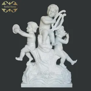 Factory directly supply hand-carved exquisite white marble musical child statue